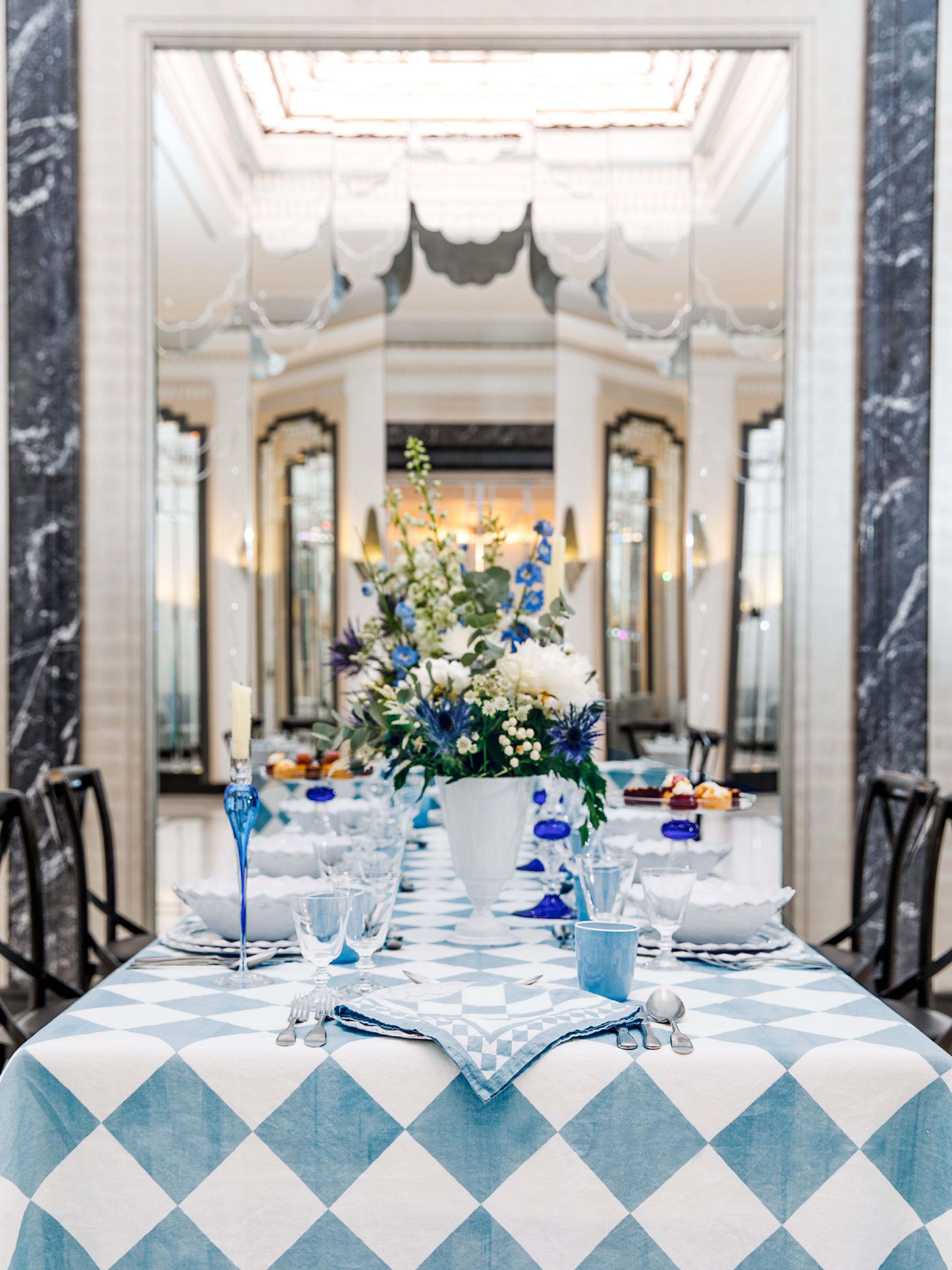 Claridge's x Summerill & Bishop Linen Tablecloth, Blue & White