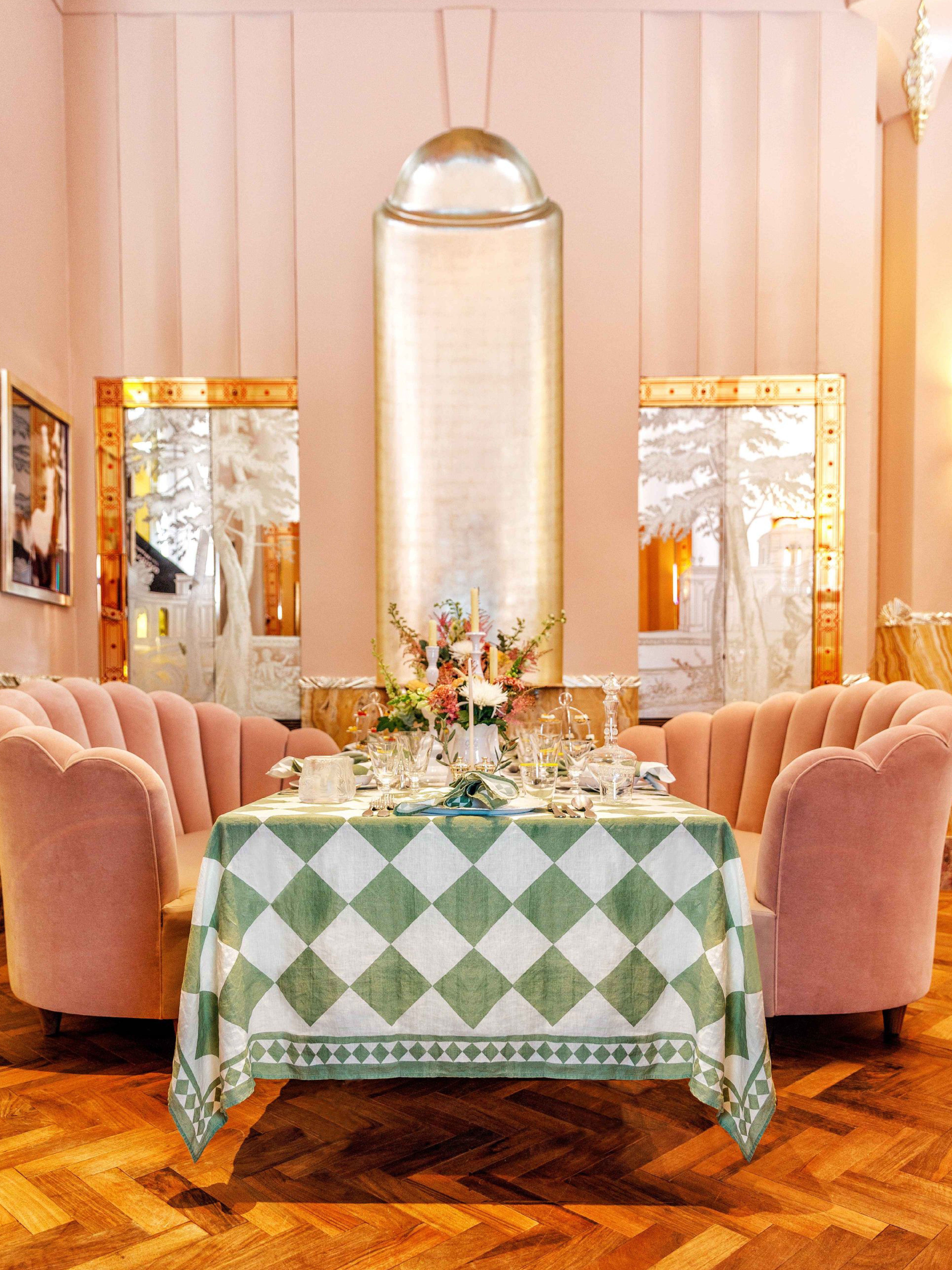 Claridge's x Summerill & Bishop Tablecloth & Napkin Set, Jade & White