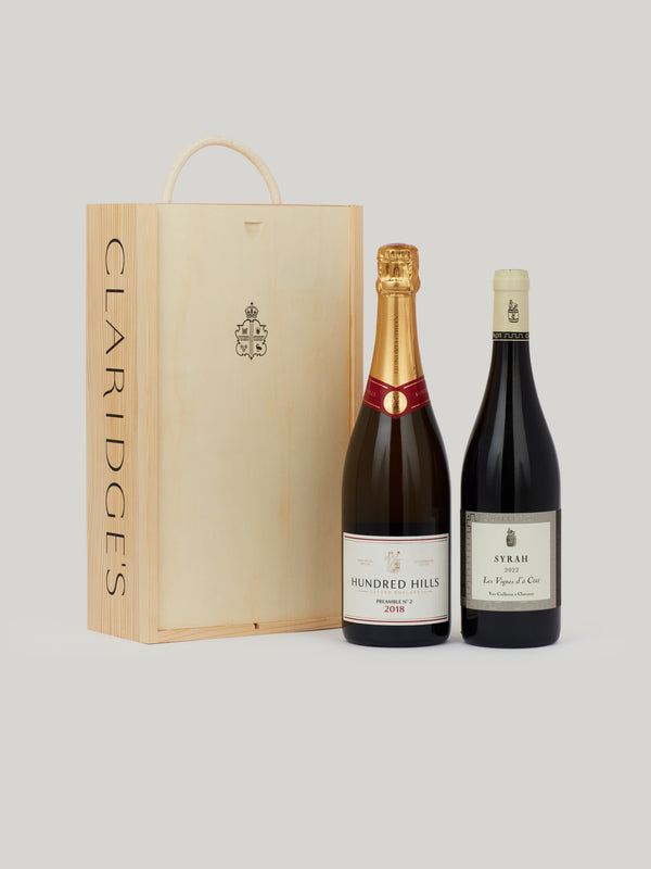Hand-picked by Claridge’s Sommeliers. Featuring a delicate and luxuriant English sparkling and an easy and indulgent red.