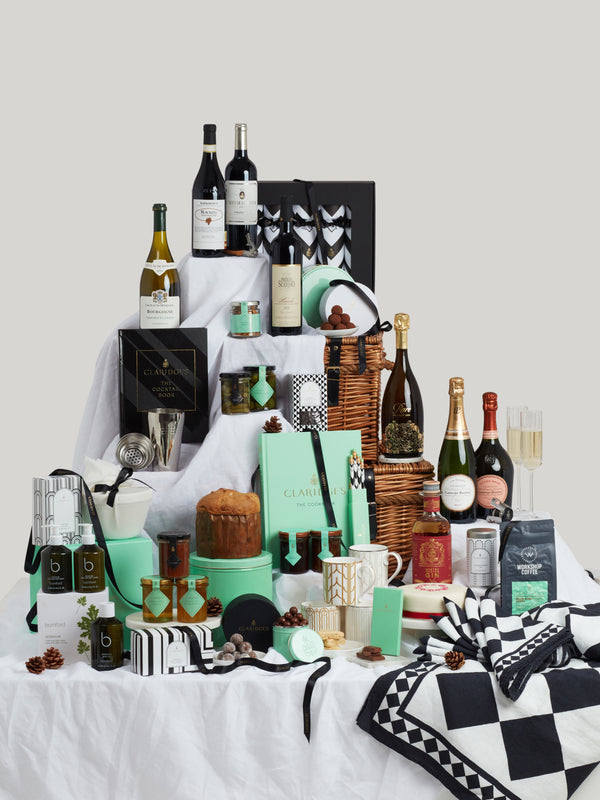 For the ultimate Claridge's Christmas the Bond Hamper is bursting with luxurious delights, in fact it takes two hampers to pack it all!
