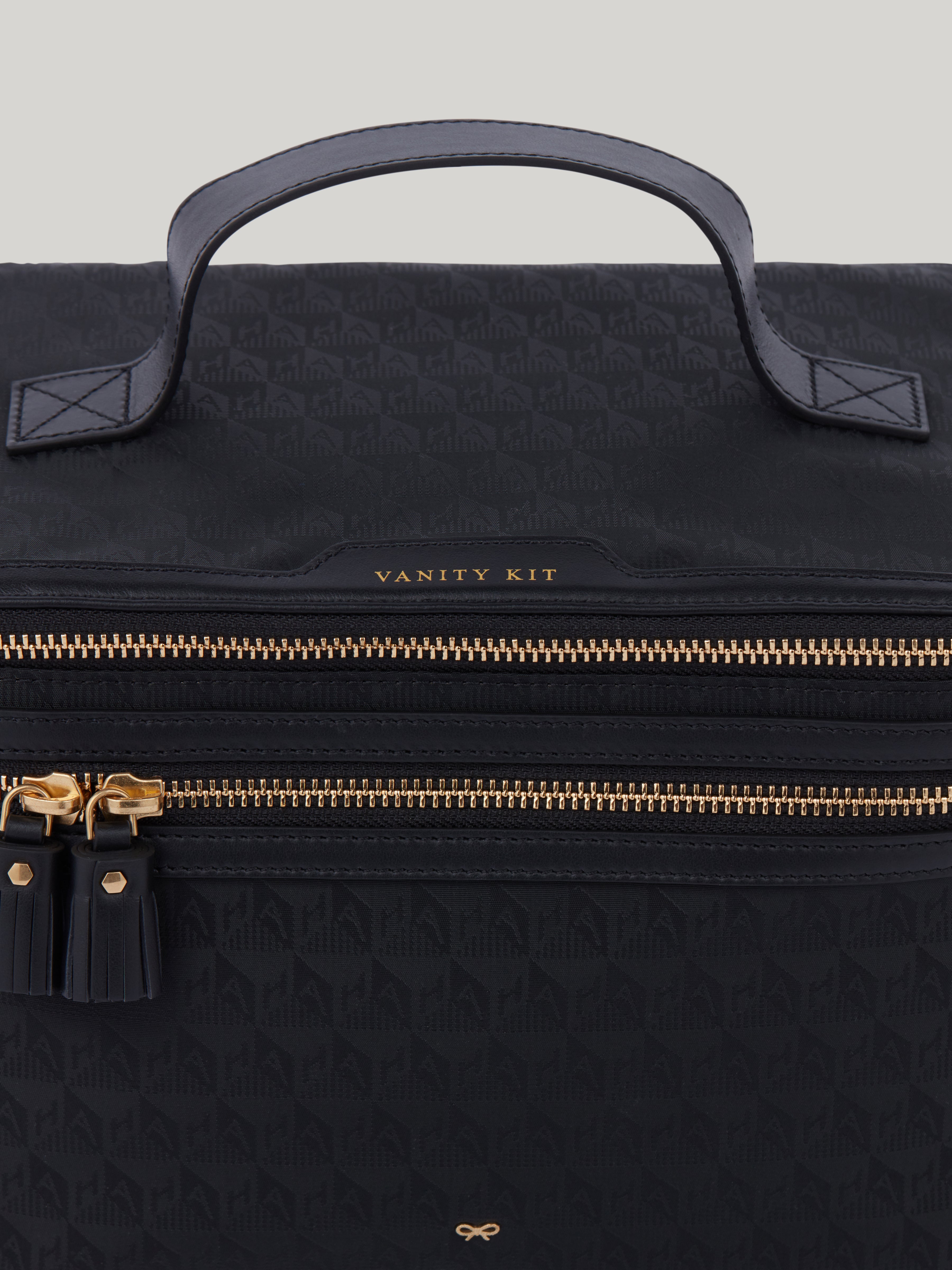 The Anya Hindmarch two-tier Vanity Kit has a spacious silhouette, split into two separate compartments: One boasts room to store 10 individual make-up brushes alongside a pocket for loose bits, and another that has plenty of space for your skincare routine.