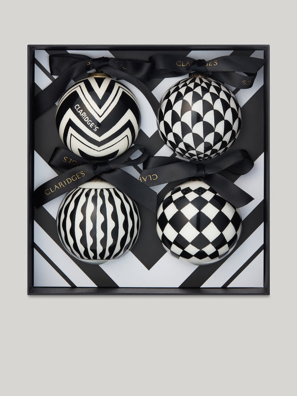 Claridge's Black & White Set of 4 Christmas Baubles