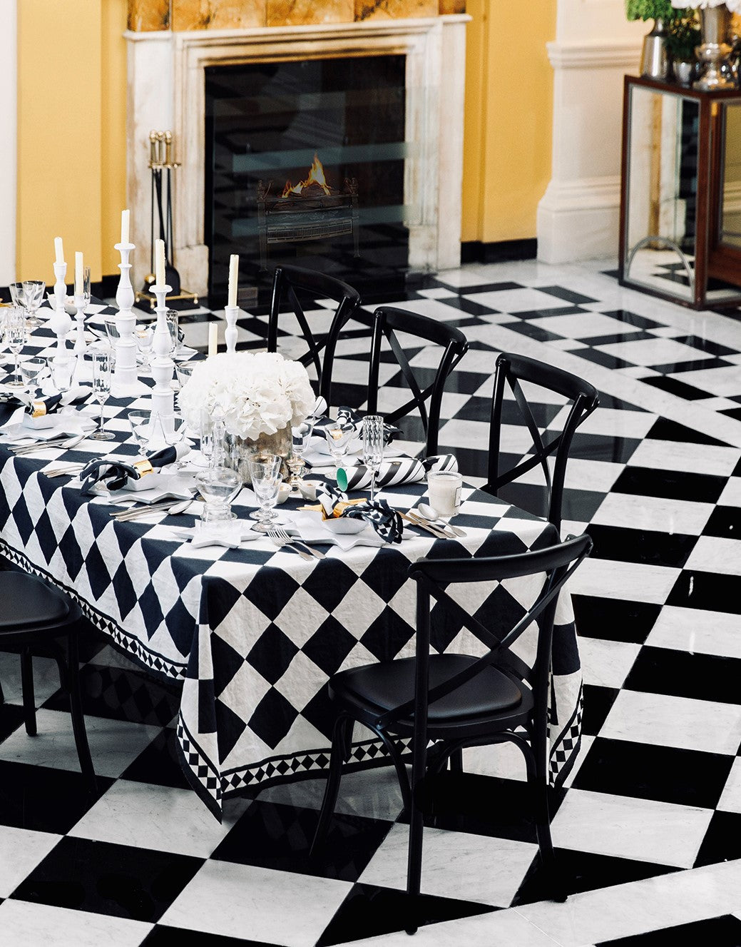 Claridge's x Summerill & Bishop Linen Tablecloth, Black & White