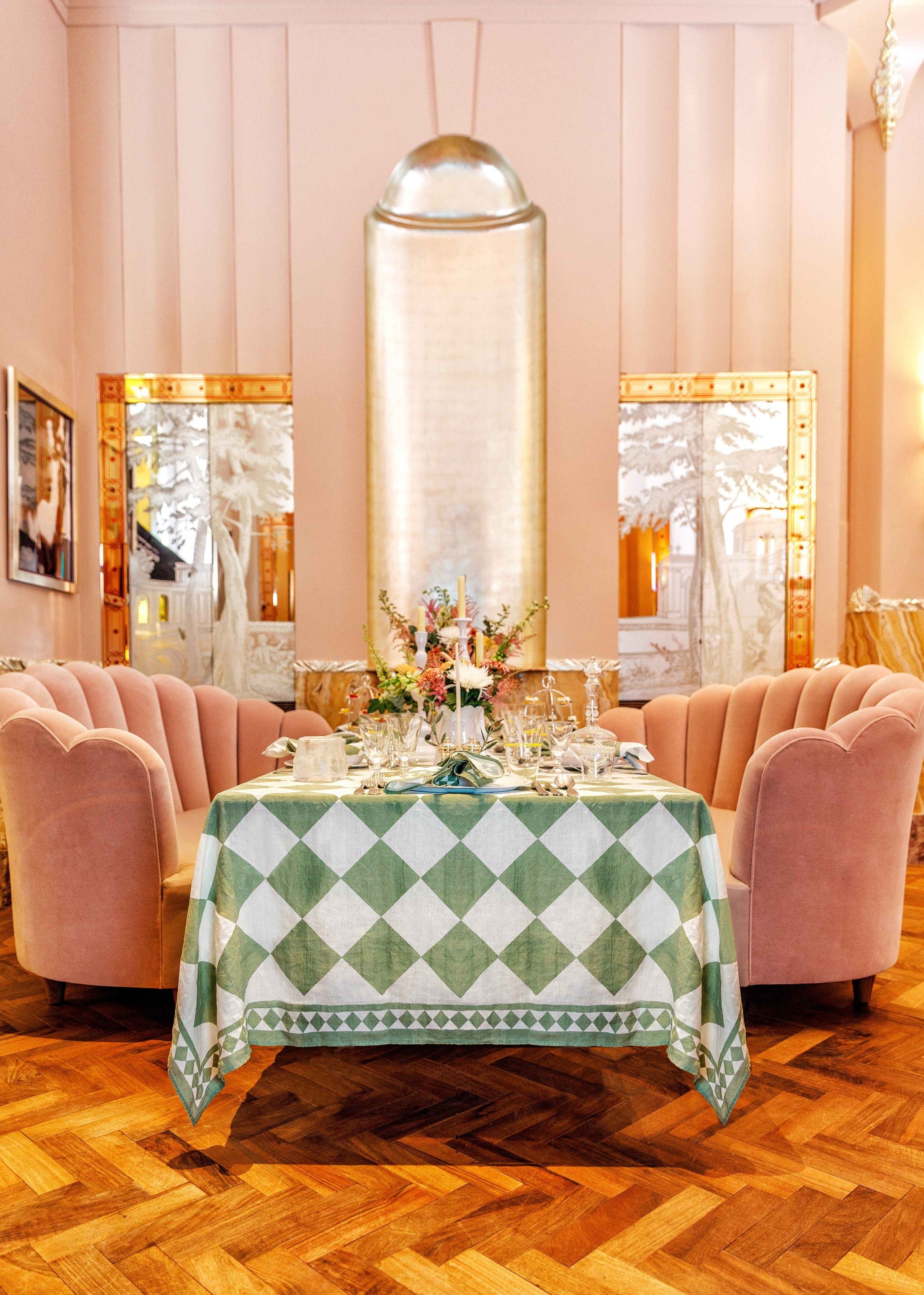 Claridge's x Summerill & Bishop Linen Tablecloth, Jade & White