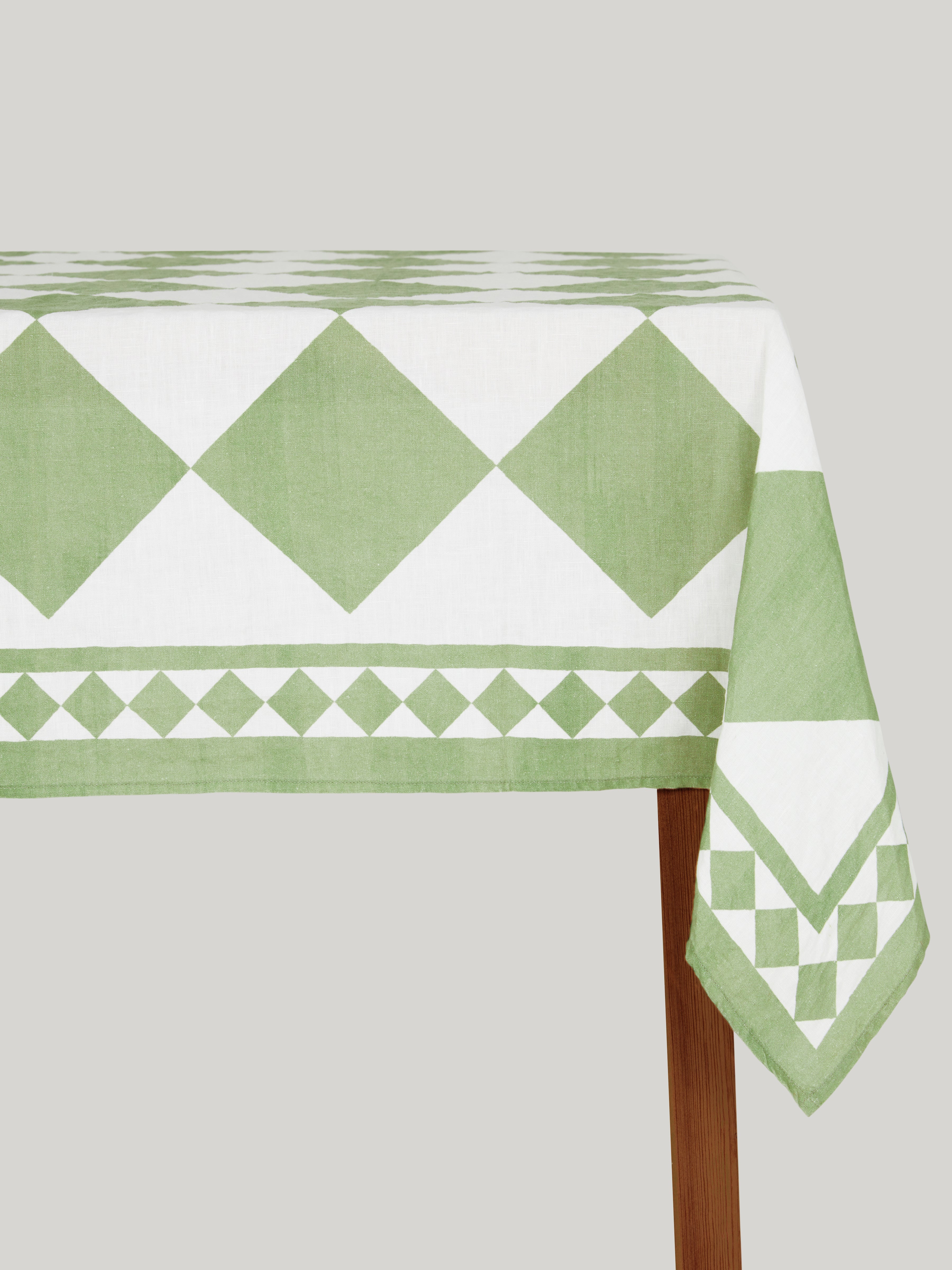 Claridge's x Summerill & Bishop Linen Tablecloth, Jade & White